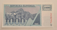 Slovenija 1000 Tolarjev 1991 zaporedni serijski številki UNC