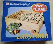 Labirint s 4 različnimi igrami leseni družabna spretnost novo