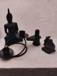 Komplet iz kristala (Shiva lingam, smejoči, ter sedeči BUDHA, svečnik)
