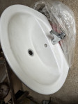 Kopalniški keramični umivalnik s pipo 55x50cm