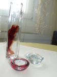 Steklena vaza + steklena svečnika, višina 24 cm