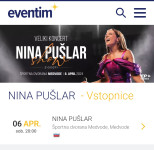 2 VIP vstopnici za Nino Pušlar v Medvodah, 6.4.2024