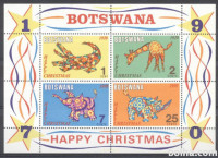 BOCVANA BOTSWANA 1970 BOŽIČ ŽIVALI ** Mi 67/70 (BL4) ** blok (SKLA-01)