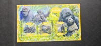 gorile, opice - Gabon 2020 - blok 3 znamk, žigosan (Rafl01)