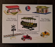 Sierra Leone 1992, blok železnice, vlaki, igrače, avtomobili