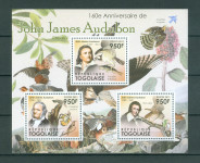 Togo 2011 ptice ornitolog J. J. Audobon serija v bloku MNH**