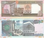 Bank.500,1000 LIVERS P68,P69a (LIBANON) 1988,UNC