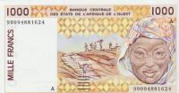 BANKOVEC 1000 FRANCS P111A (SLONOKOŠČENA OBALA A ZAH.AFR.ZV.)1999.UNC