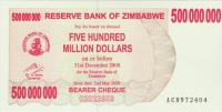 BANKOVEC 500000000 DOLLARS P60 (ZIMBABWE ZIMBABVE) 2008, UNC
