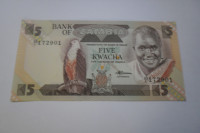 Bankovec Zambija 5 kwacha 1987  UNC