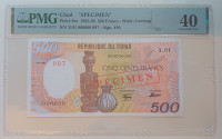 ČAD 500 FRANCS 1985 SPECIMEN PMG 40