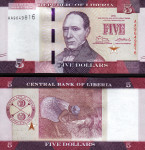 Liberija 5 Dollars / 5 dolarjev 2016, UNC,  serija AA
