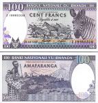RUANDA / Rwanda 100 frankov / 100 francs 1989 UNC  zebre / vulkan