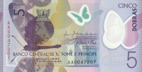 Sao Tome  5  Dobras 2016 UNC - polimer bankovec  Metulj