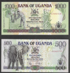 UGANDA  1000 šilingov letnik 2000 in 500 šilingov letnik 1996, UNC