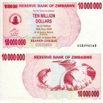 Zimbabve 10 milijonov 2008 , serija  AX UNC