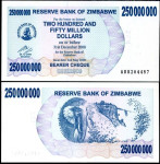 Zimbabve 250 milijonov 2008 , serija  AB UNC
