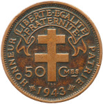 LaZooRo: Francoski Kamerun 50 Centimes 1943 VF / XF