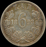 LaZooRo: Južna Afrika 6 Pence 1893 XF redek mavrica - Srebro