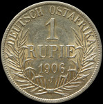 LaZooRo: Nemška vzhodna Afrika 1 Rupie 1906 J UNC – srebro
