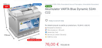 AKUMULATOR VARTA C22 52Ah 470A