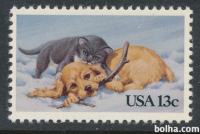 USA 1982 Božič pes mačka nežigosana znamka
