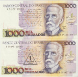 BANK.1000 CRUZEIROS 1988-P213b,1CRUZADO N.1989-P216b (BRAZILIJA)UNC
