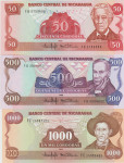 BANK. 50,500,1000 CORDOBAS P153,P155,P156 (NIKARAGVA) 1985.UNC