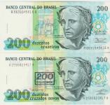 BANKOVEC 200 CRUZEIROS (z in brez pretiska) (BRAZILIJA) 1990,UNC