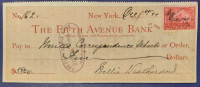 Ček The Fifth Avenue Bank 1899, Združene Države Amerike