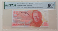 FALKLAND ISLANDS 5 Pounds 2025, P-20a, PMG 66 EPQ Gem UNC