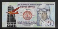 ZDA, 20  dolarjev, polimer, 2020, UNC - Amelia Earhart Pilotka, letalo