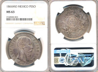 1 Peso 1866 Mo Mexico Maximilian NGC 63
