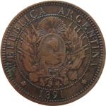 LaZooRo: Argentina 2 Centavos 1891 XF a