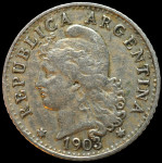 LaZooRo: Argentina 5 Centavos 1903 VF / XF podvojenost