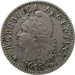 LaZooRo: Argentina 5 Centavos 1905 VF/XF podvojenost