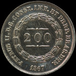 LaZooRo: Brazil 200 Reis 1867 PROOF zelo redek - Srebro
