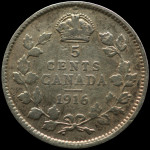 LaZooRo: Kanada 5 Cents 1916 VF - srebro