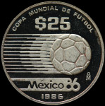 LaZooRo: Mehika 25 Pesos 1985 PROOF nogometu 1986 - srebro