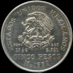 LaZooRo: Mehika 5 Pesos 1952 XF / UNC - srebro
