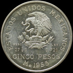 LaZooRo: Mehika 5 Pesos 1953 UNC - Srebro