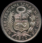 LaZooRo: Peru 1/2 Dinero 1910 PROOF redek - Srebro