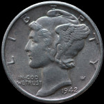 LaZooRo: Združene Države Amerike 10 Cents Dime 1942 UNC - Srebro
