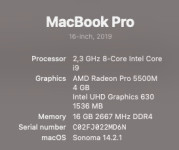 Macbook pro 2019 i9 16gb ram radeon pro 5500m 4gb