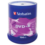 1x100 Verbatim DVD+R 4,7 GB 16x hitrost, mat srebrn