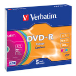 1x5 Verbatim DVD-R 4,7 GB barvni 16x hitrost, tanko ohišje