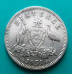 Avstralija 6 pence 1951 srebrnik