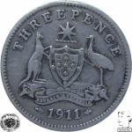 LaZooRo: Avstralija 3 Pence 1911 VF - Srebro