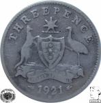 LaZooRo: Avstralija 3 Pence 1921 VF b - Srebro