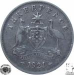 LaZooRo: Avstralija 3 Pence 1921 VF e - Srebro